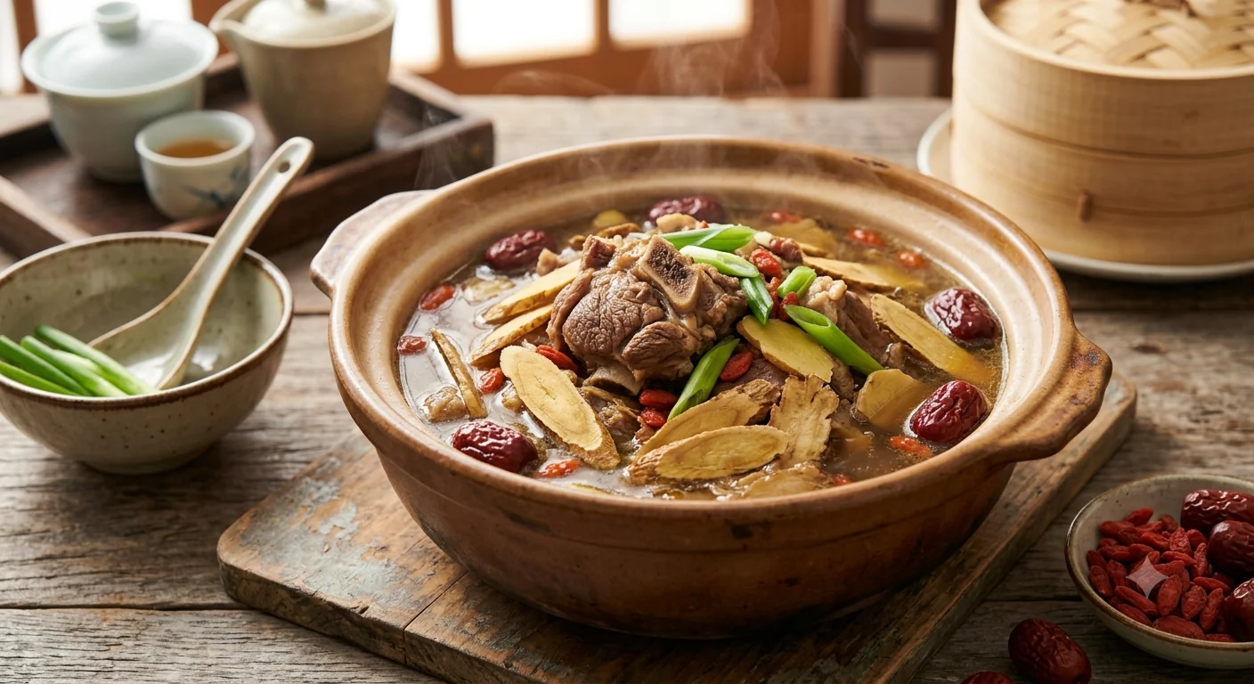 A pot of lamb soup with astragalus and angelica root