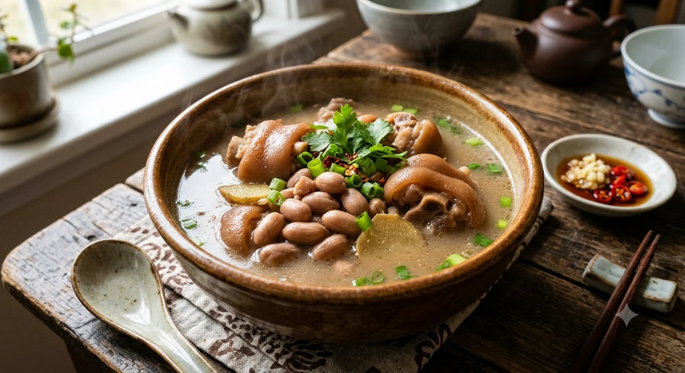 A bowl of peanut and pig trotter soup